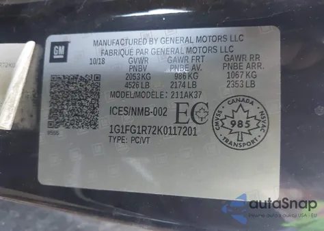 2019 Chevrolet Camaro 2Ss z USA, uszkodzony, nr VIN 1G1FG1R72K0117201